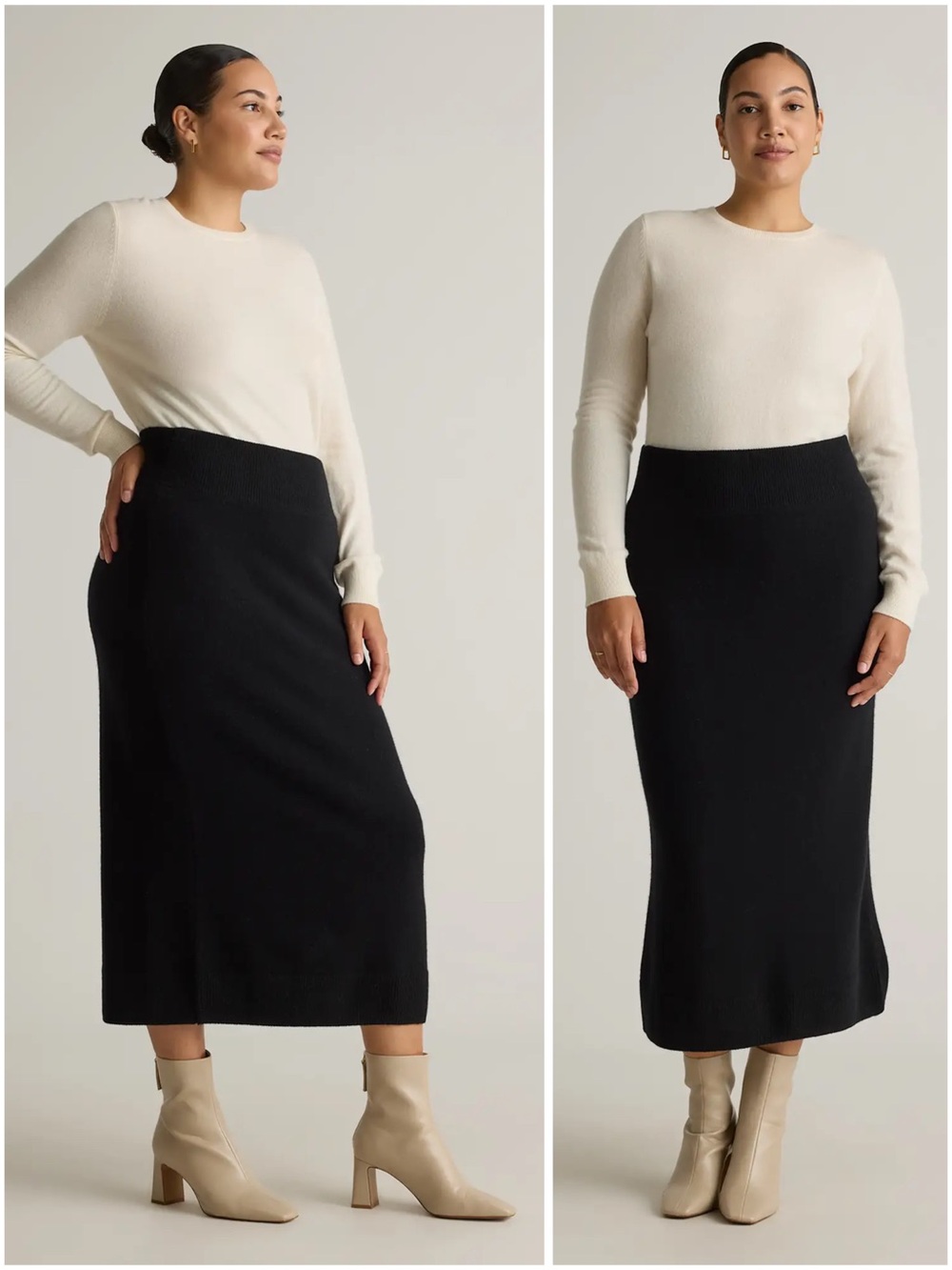 Quince Mongolian Cashmere Fitted Midi Skirt Black Medium 100% Cashmere NWT